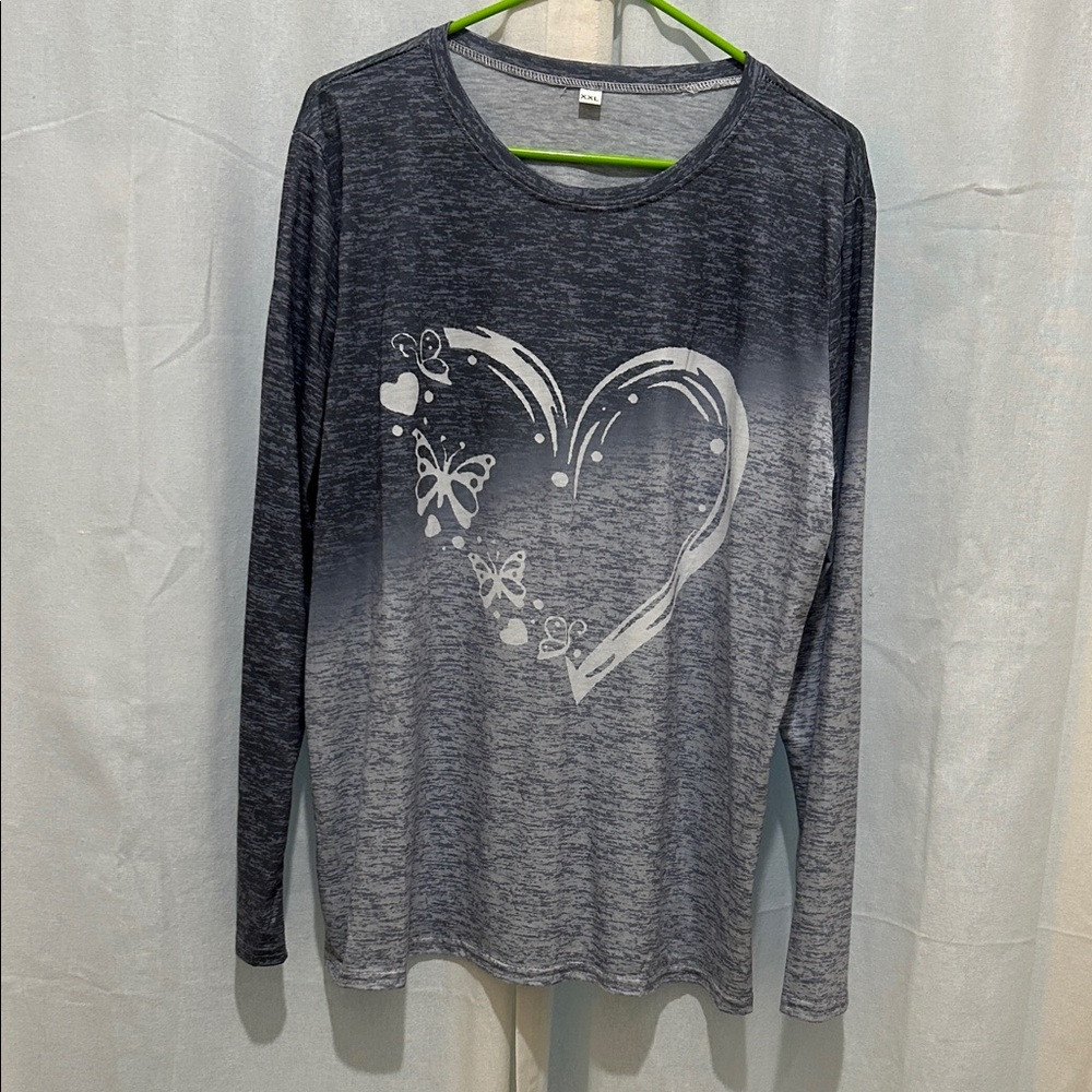 Women's Gray Long Sleeve Top with Heart Design